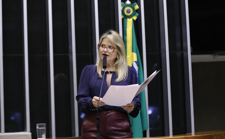 Deputada Flávia Morais fala ao microfone