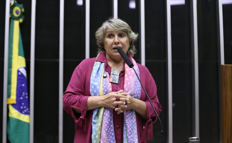 Deputada Erika Kokay a fala ao microfone