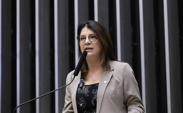 Deputada Carla Dickson fala a microfone