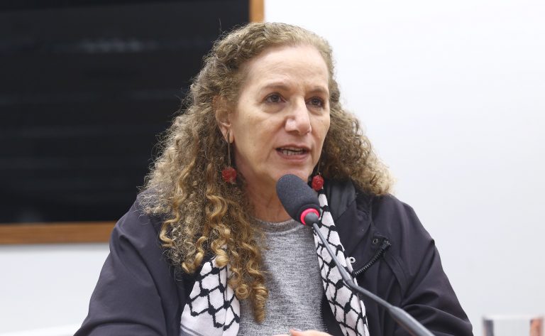 Deputada Jandira Feghali fala ao microfone