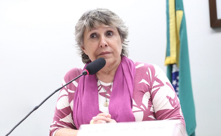 Deputada Erika Kokay a fala ao microfone