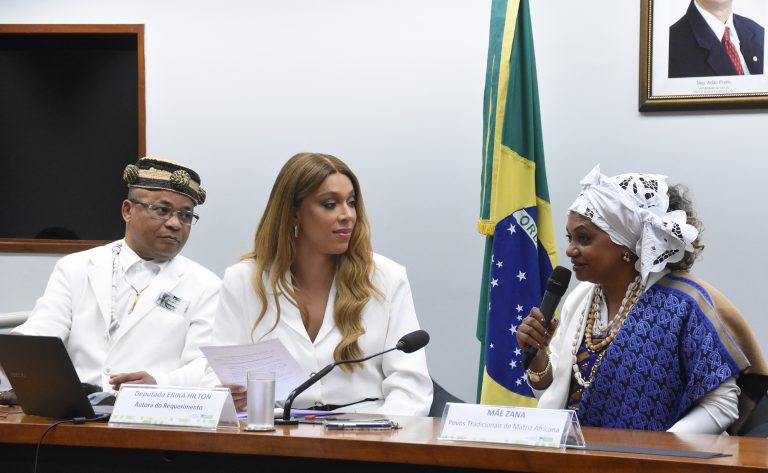 Audiência Pública - Intolerância religiosa contra povos e comunidades tradicionais de matrizes africanas e de terreiros. Participante, Pai Walmir Damasceno. Dep. Erika Hilton (PSOL - SP) e Participante, Mãe Zana.