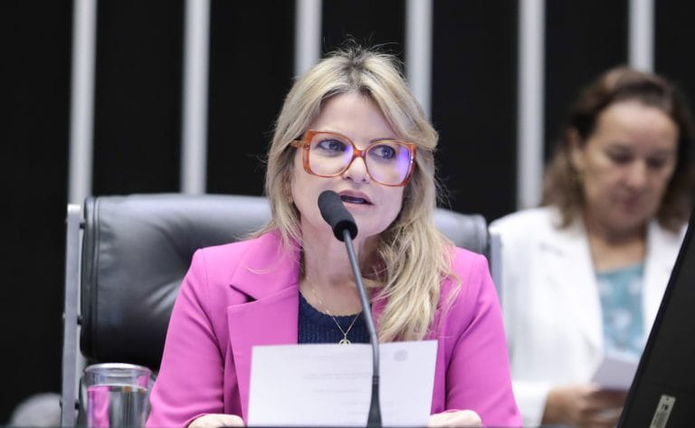 Deputada Flávia Morais fala ao microfone