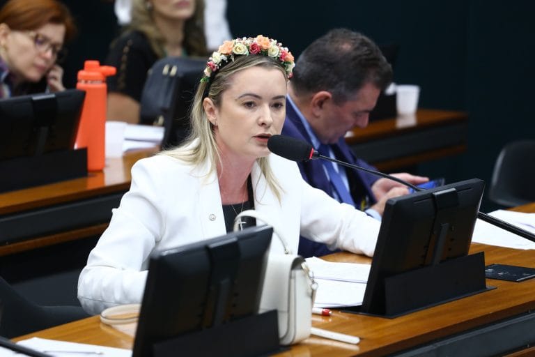 Deputada Julia Zanatta em reunião de comissão