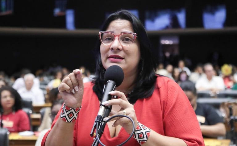 Deputada Juliana Cardoso fala ao microfone