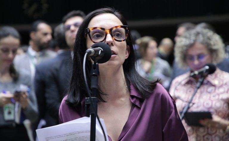 Deputada Ana Pimentel fala ao microfone
