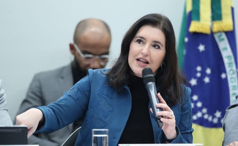 Ministra Simone Tebet fala ao microfone