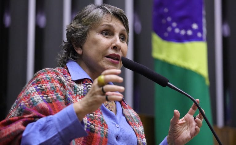 Deputada Erika Kokay a fala ao microfone