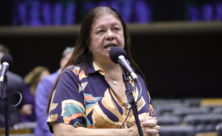 Deputada Laura Carneiro fala ao microfone