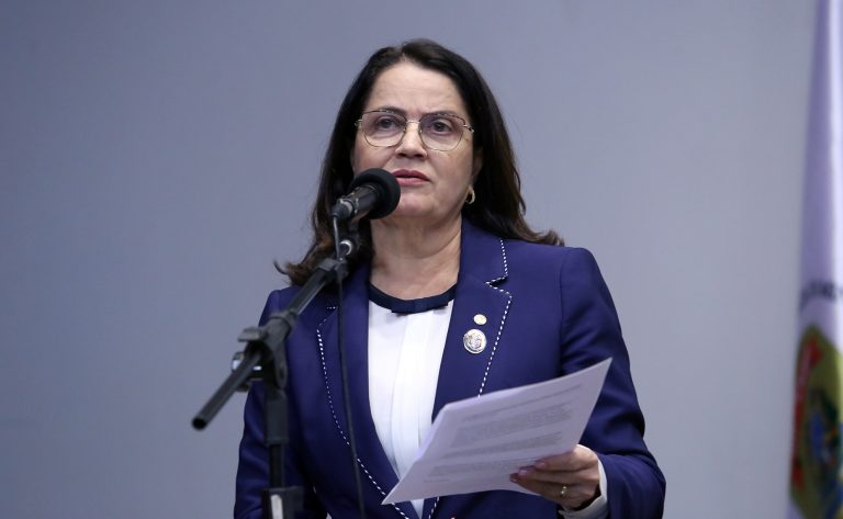 Deputada Rosângela Reis fala ao microfone