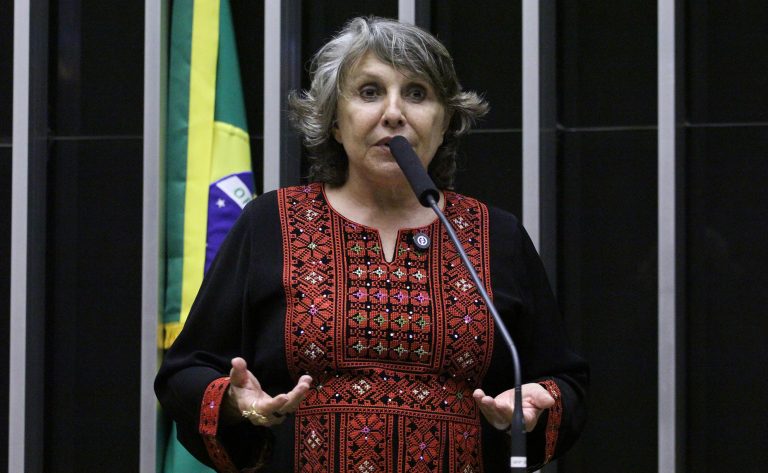 Deputada Erika Kokay a fala ao microfone