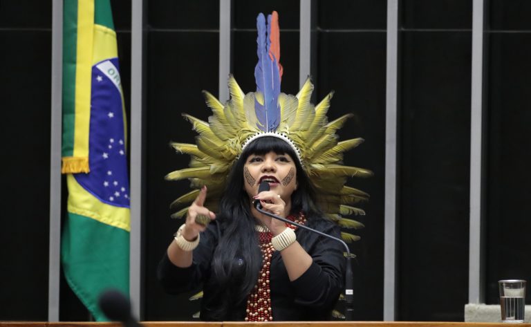 Deputada Célia Xakriabá fala ao microfone