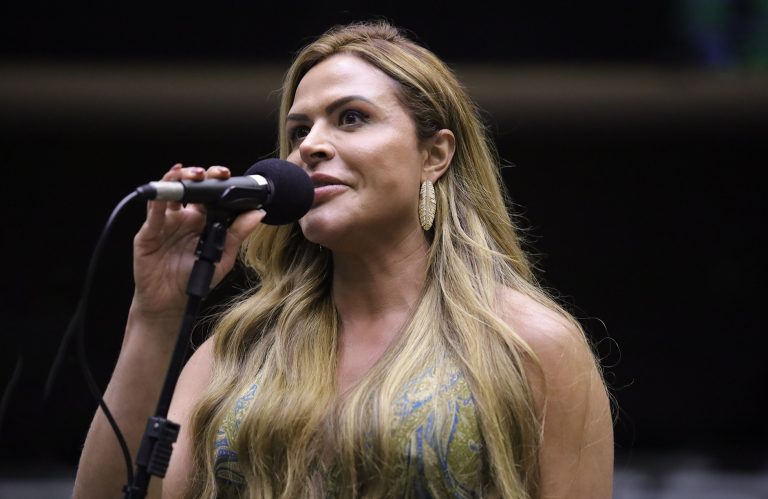 Deputada Silvye Alves fala ao microfone