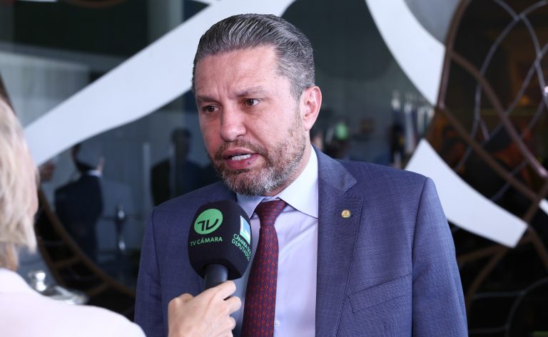 Deputado Fausto Pinato fala ao microfone 