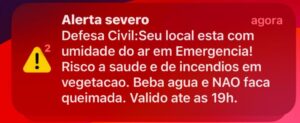 Baixa umidade: Defesa Civil emite alerta severo via Cell Broadcast para 111 municípios do interior de SP
