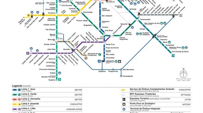 Veja o mapa atualizado do metrô e dos trens de SP com a nova linha Linha 17-Ouro