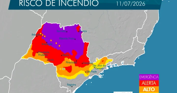 Defesa Civil emite alerta de emergência para incêndios no interior de São Paulo durante o feriado